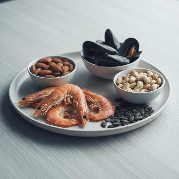 Zinc-rich foods such as seafood, nuts, and pumpkin seeds for faster wound healing